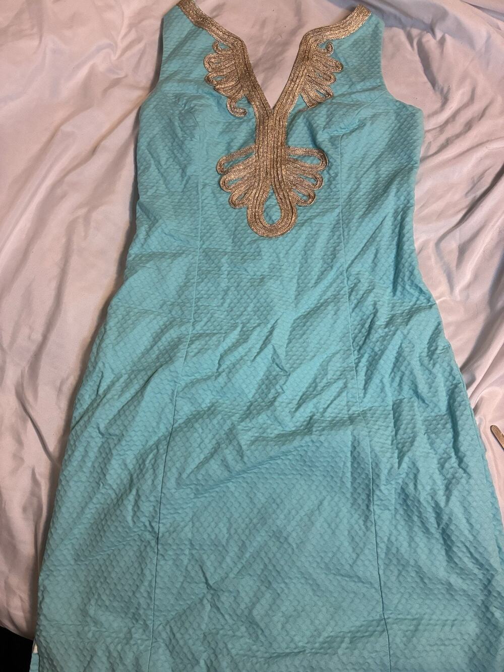 Lilly Pulitzer Janice Cotton Shift Dress Gold Soutache Size 2